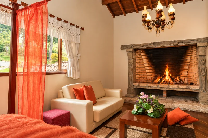 Chimenea encendida en la noche